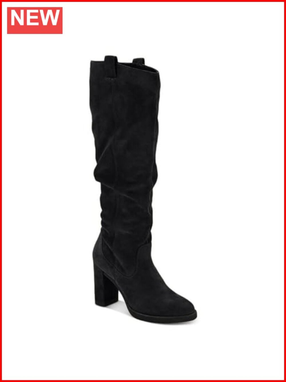 Faux Suede Knee High Boots Chunky Block Heel Wide Calf Round Toe Winter Dress
